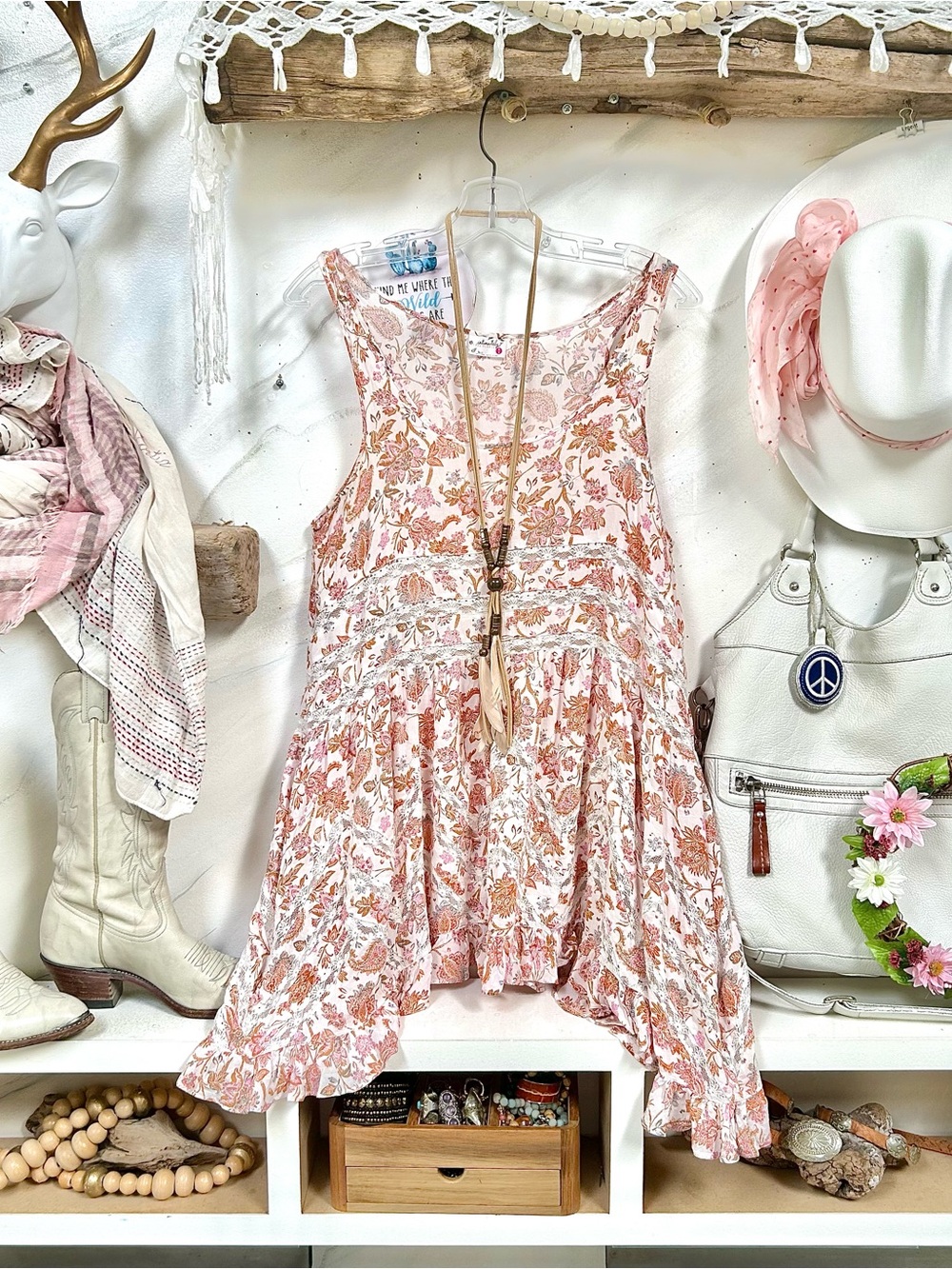 Free People Trapeze/Voile & Lace Slip Dress/tunic w resort vacay beach vibe